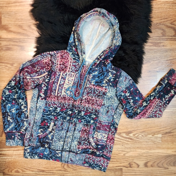 Lucky Brand Tops - Lucky Brand Pink & Blue Paisley Print Zip-up Hoodie/Jacket Size L